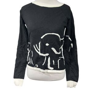 Penny Candy Zoologist Elephant Black Cream Sweater zip cotton girls 14 womens S